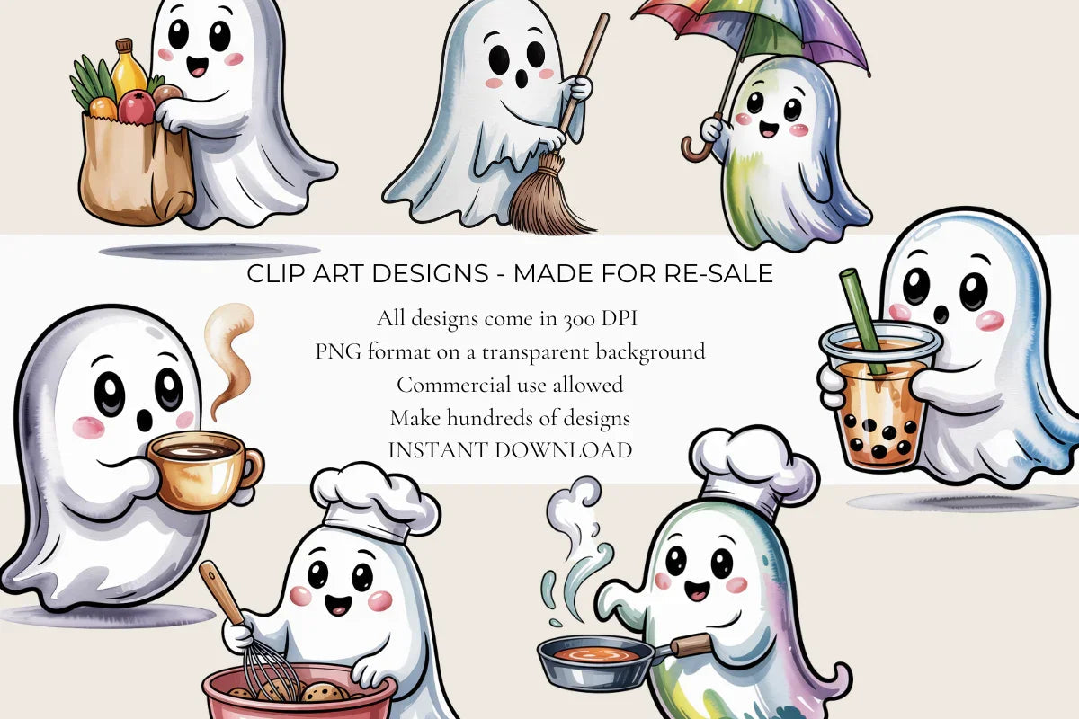 Cute Kawaii Ghosts Clipart - CraftNest - Digital Crafting and Art