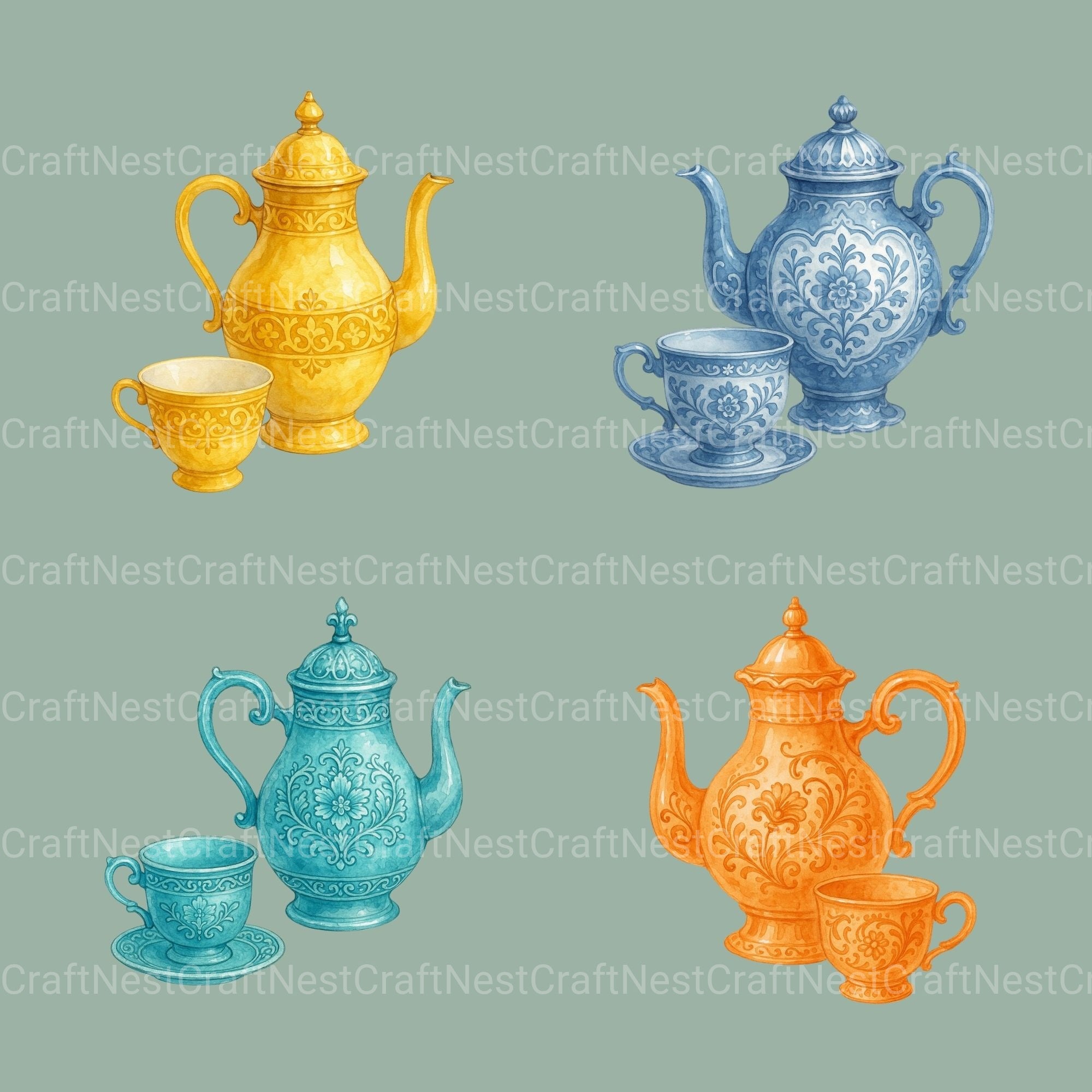 Tea Sets Clipart Bundle