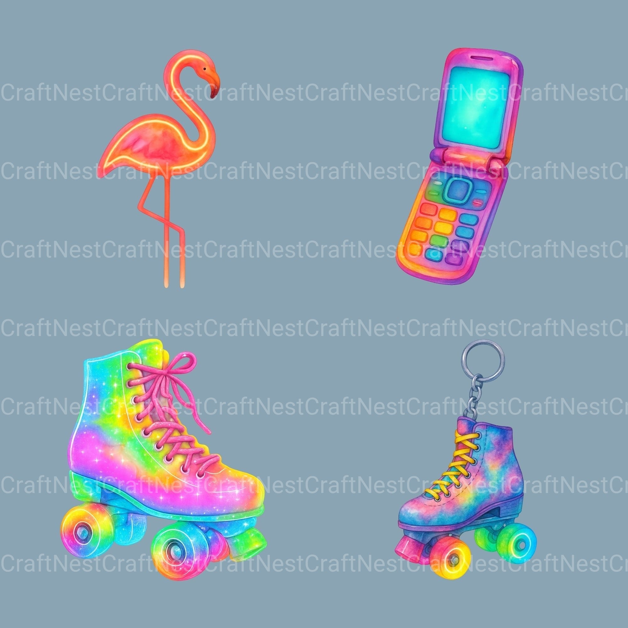 Neon Retro 2 Clipart Bundle 1