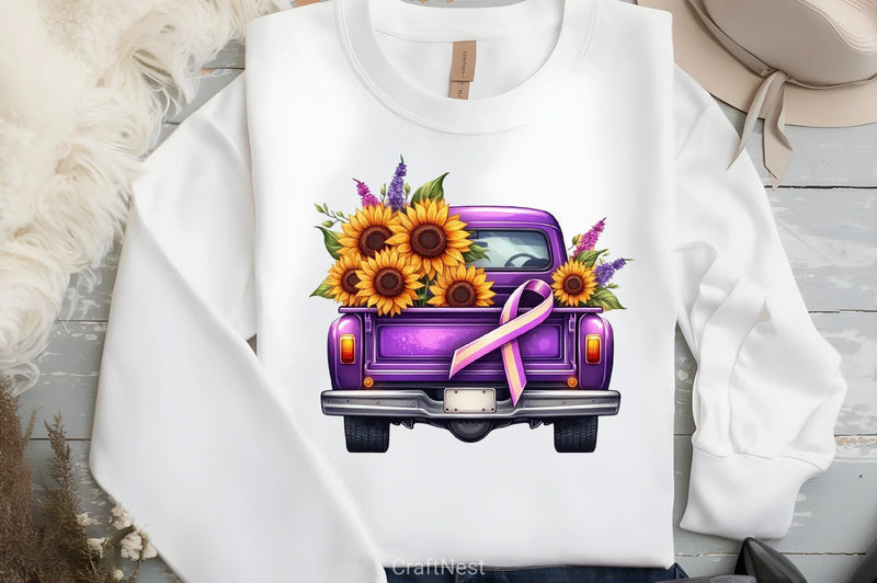 Purple Ribbon Cancer Truck Clipart Bundle 1 - CraftNest - Digital Crafting and Art