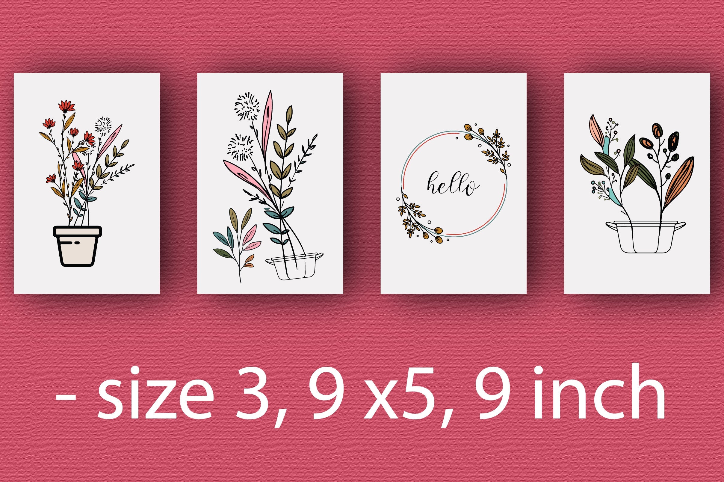 Flowers Card Flowers Illustrations With Recycled Envelope Bundle
