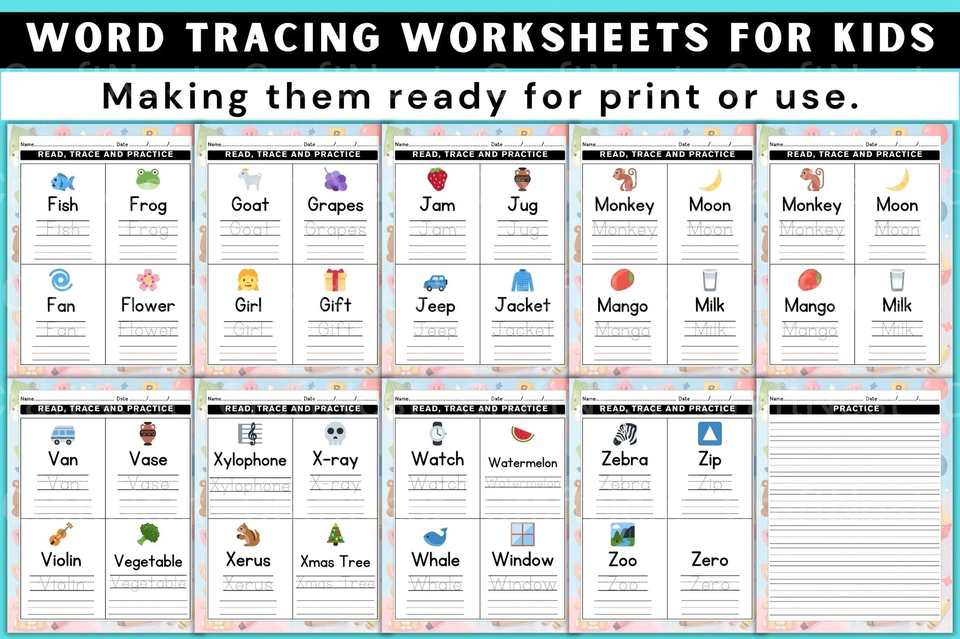 Word Tracing Worksheets for Kids - CraftNest - Digital Crafting and Art