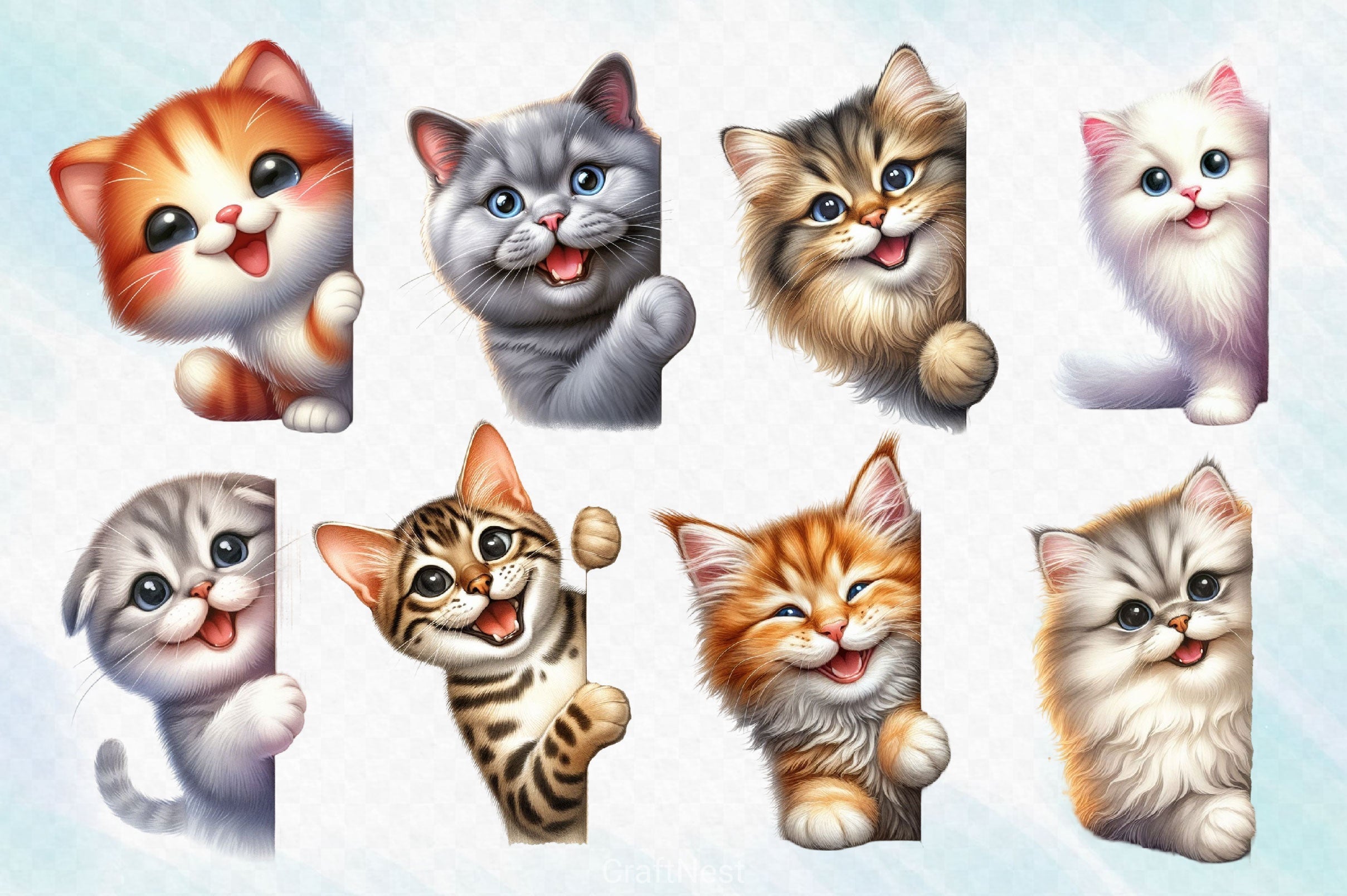 Cat Peeking Around Corner Clipart Bundle