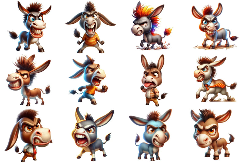 Angry Donkeys Clipart Bundle - CraftNest - Digital Crafting and Art