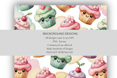 Kawaii Cupcakes Background Papers - CraftNest - Digital Crafting and Art