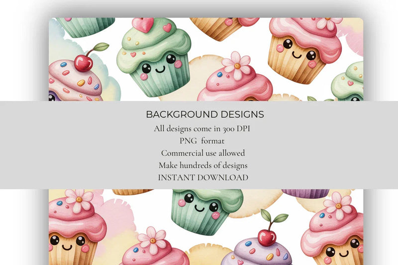 Kawaii Cupcakes Background Papers - CraftNest - Digital Crafting and Art