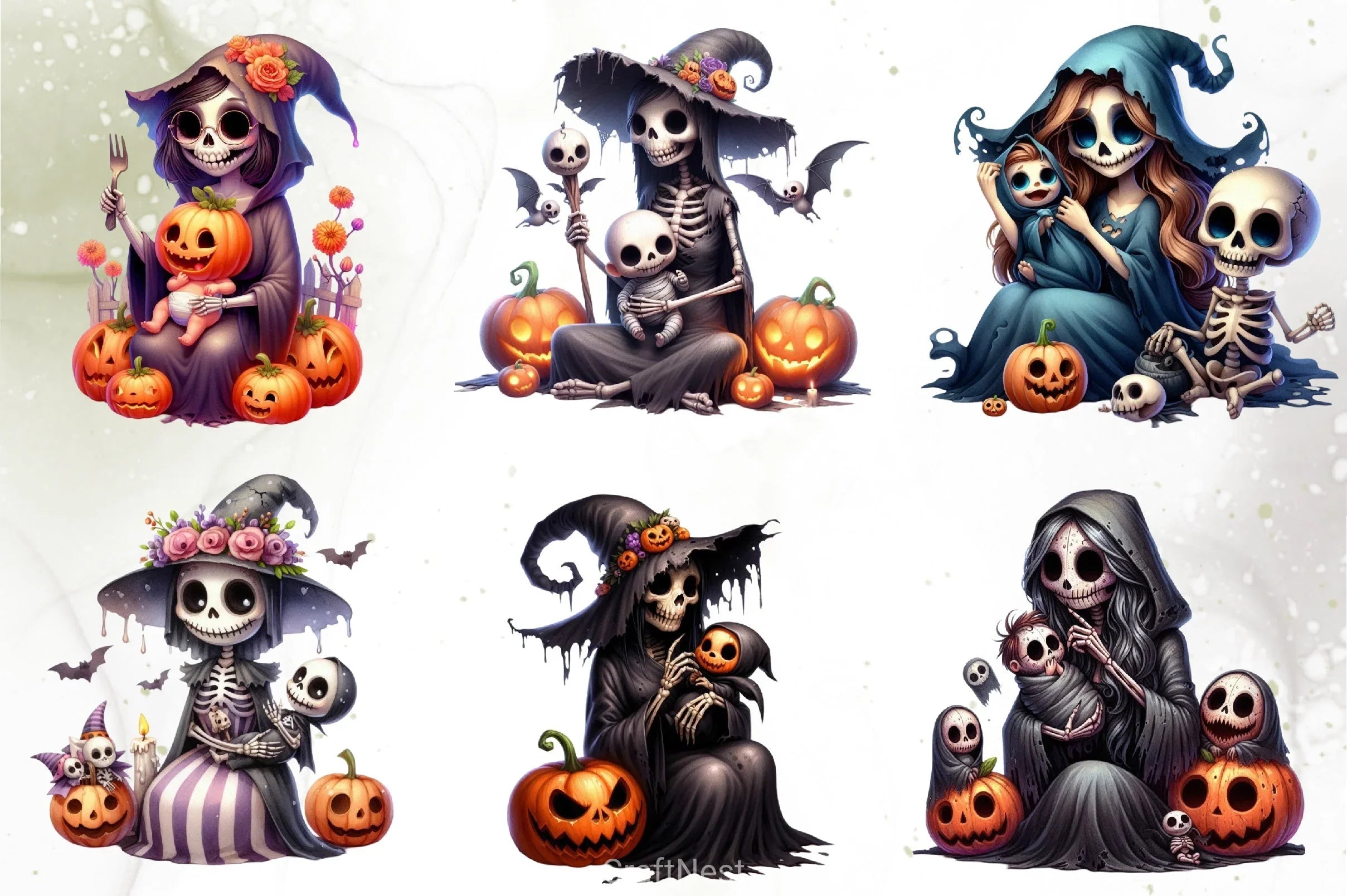 Cute Skeleton Mom & Baby Clipart Bundle - CraftNest - Digital Crafting and Art