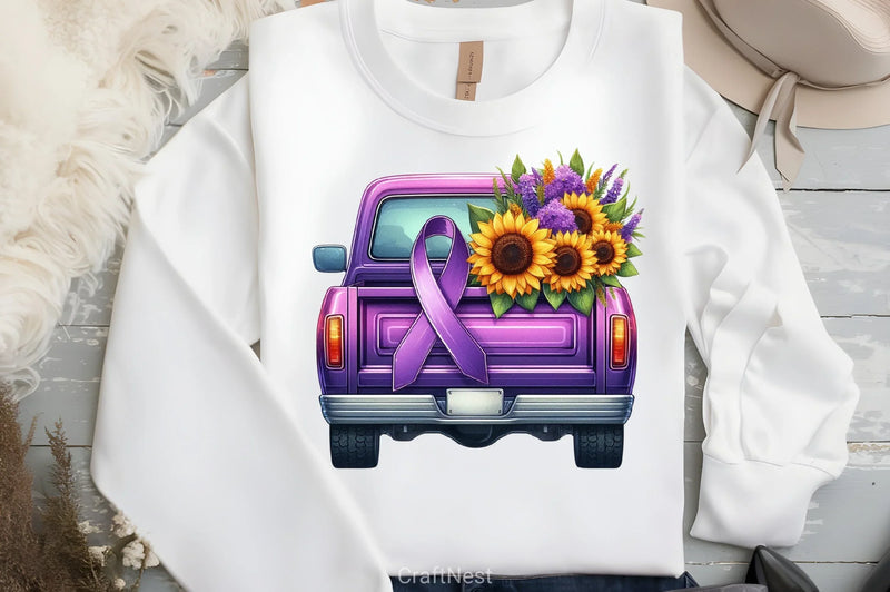 Purple Ribbon Cancer Truck Clipart Bundle 3 - CraftNest - Digital Crafting and Art