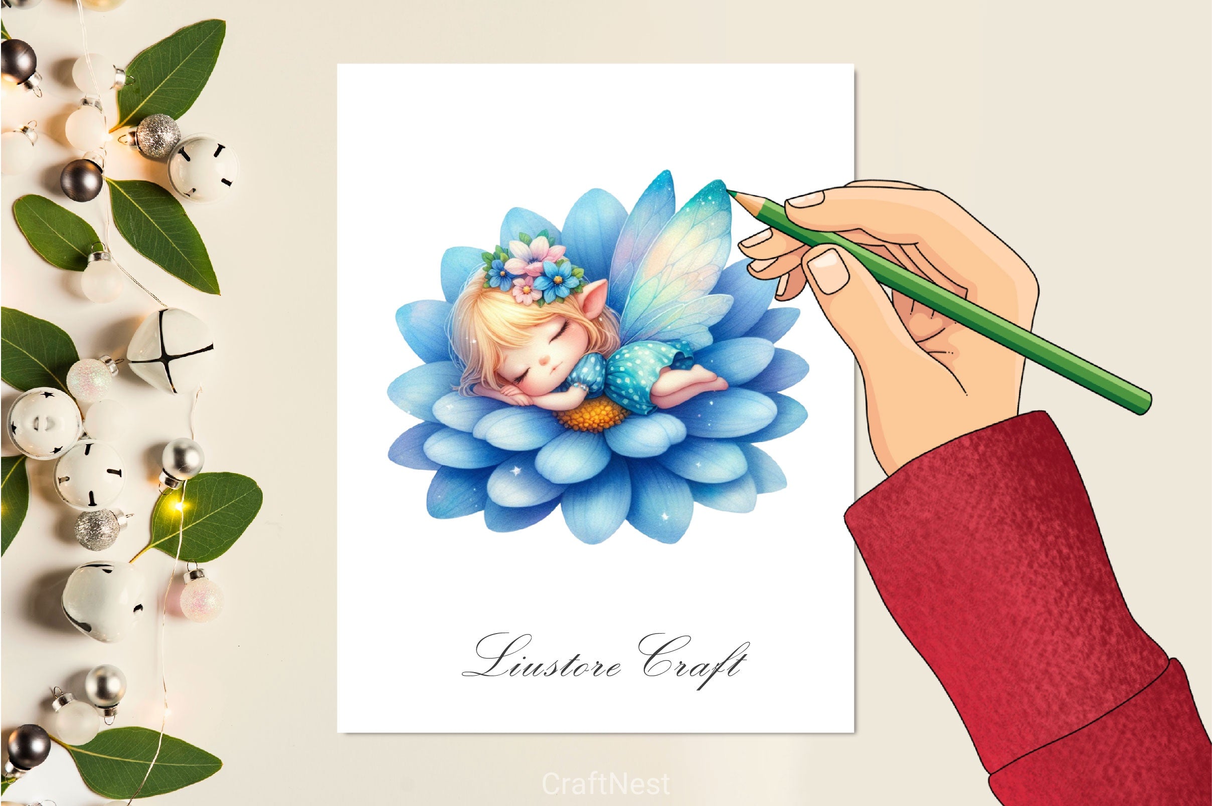 Baby Fairy Sleeping On Flower Clipart Bundle 2