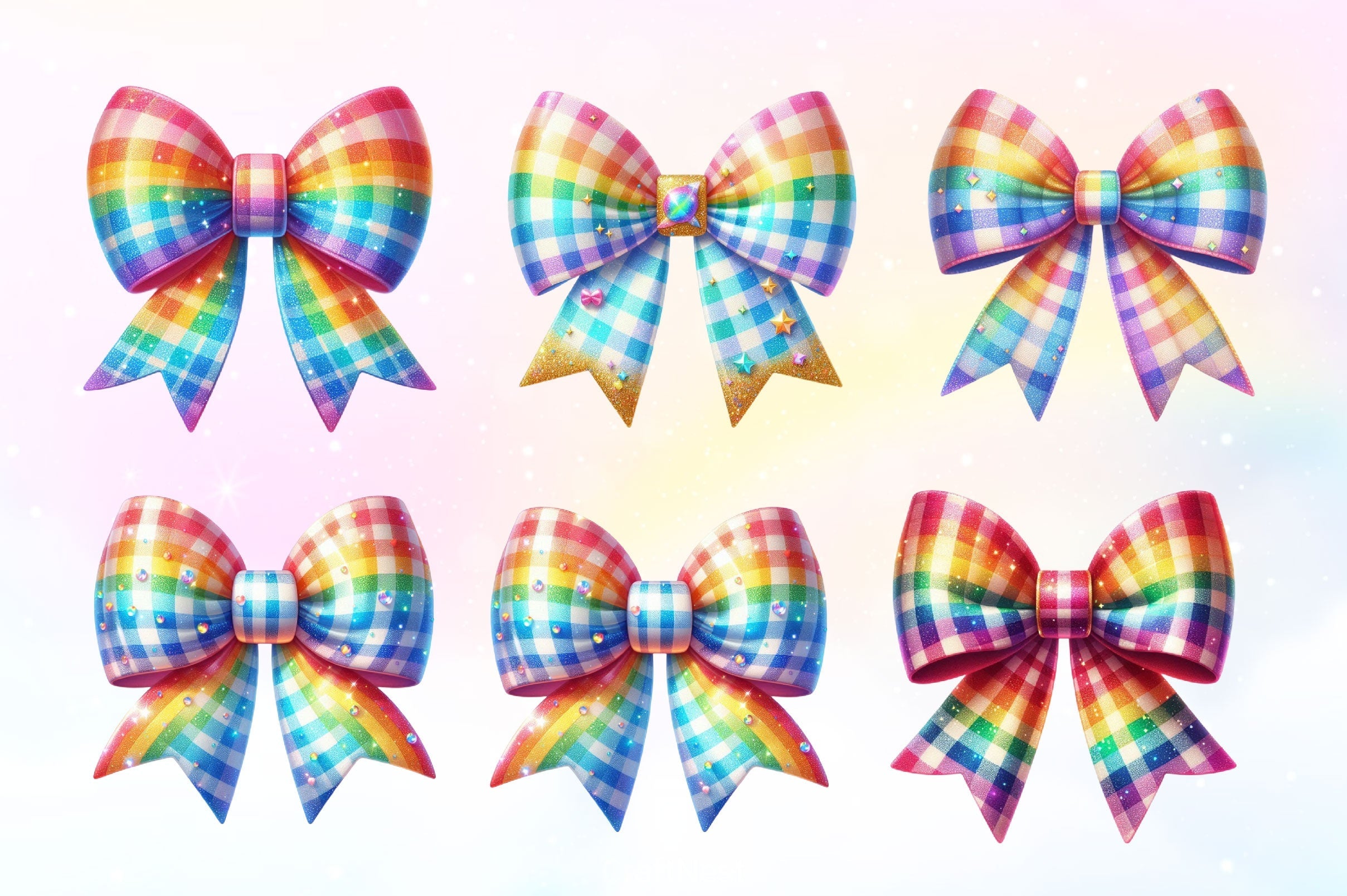 Gingham Rainbow Bow Clipart Bundle 2