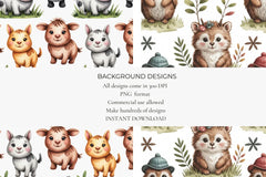 Cute Creatures Seamless Papers - CraftNest - Digital Crafting and Art