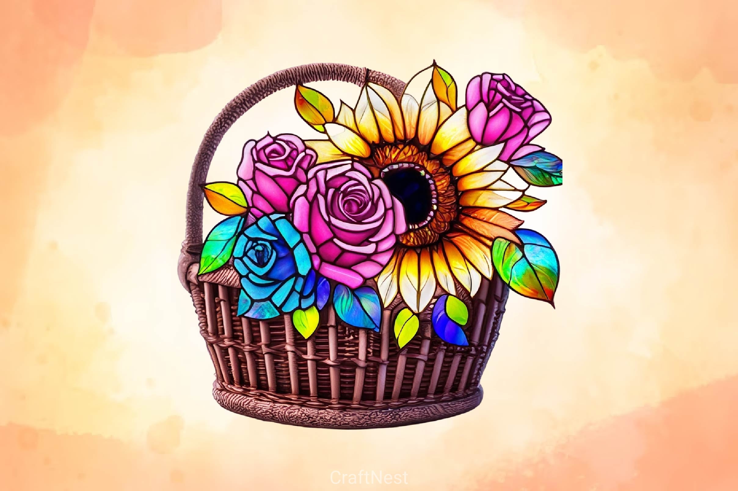 Sunflower & Roses Stained Glass Clipart Bundle