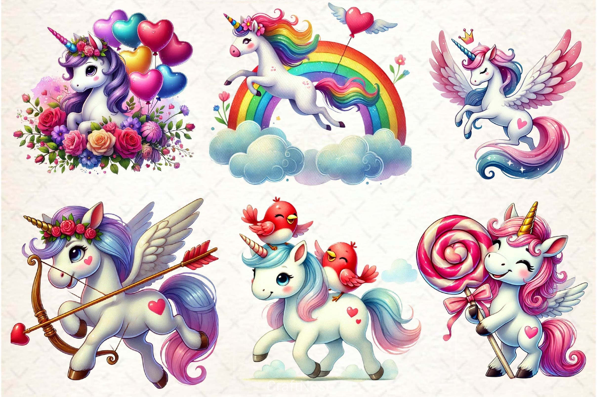 Cute Valentines Day Unicorn Clipart Bundle 3