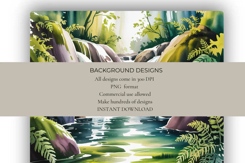 Watercolor Waterfalls Background Papers - CraftNest - Digital Crafting and Art