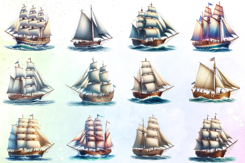Schooner Ship Clipart Bundle - CraftNest - Digital Crafting and Art
