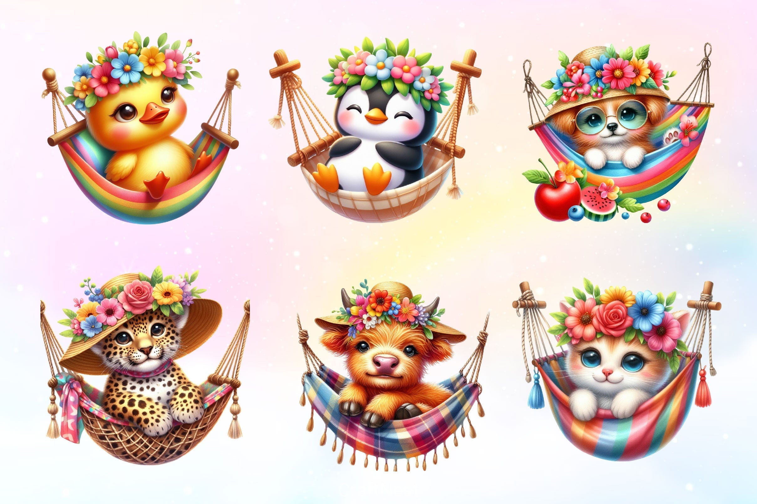 Summer Animals In Hammock Clipart Bundle