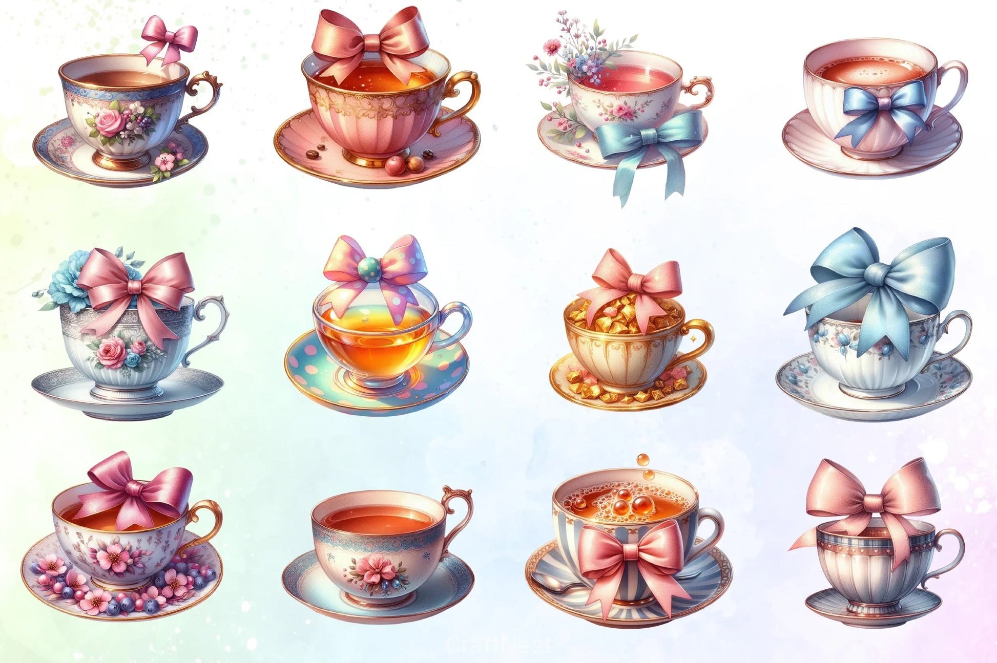 Teacup Bow Clipart Bundle - CraftNest - Digital Crafting and Art
