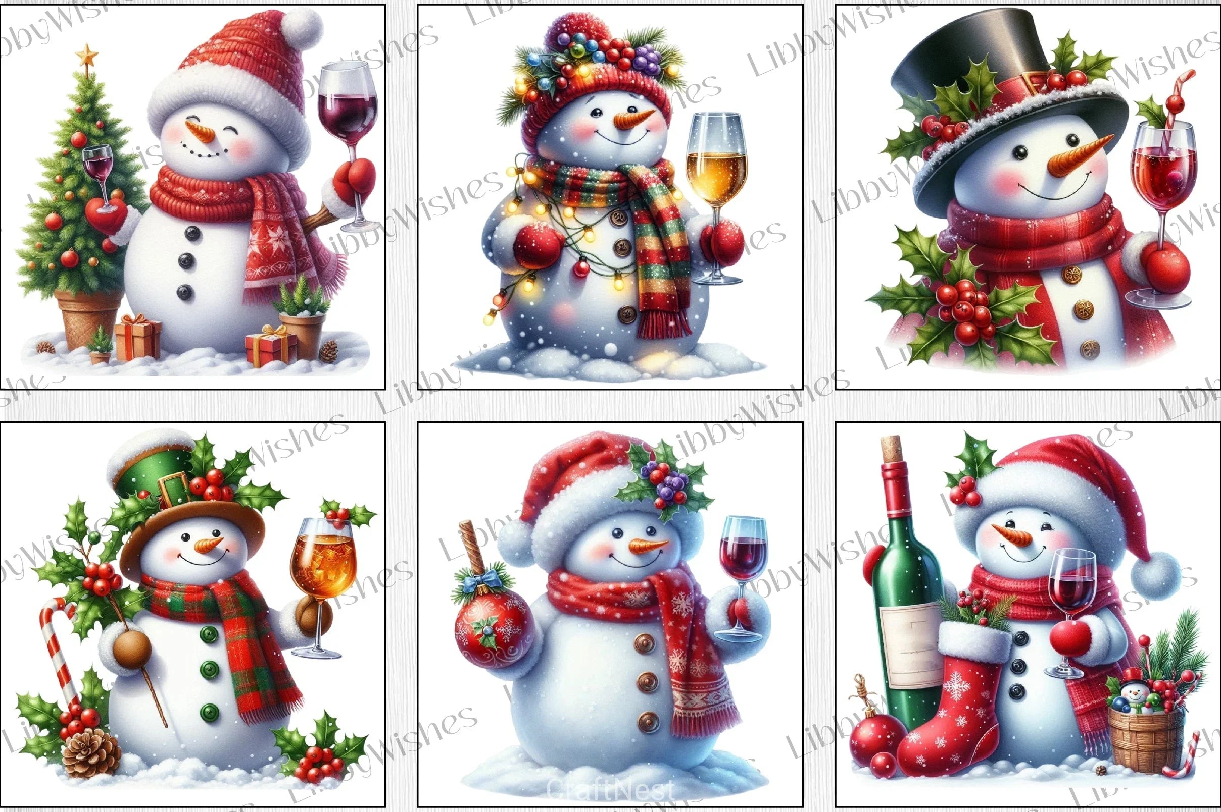 Snowman Christmas Wine Clipart Bundle - CraftNest - Digital Crafting and Art
