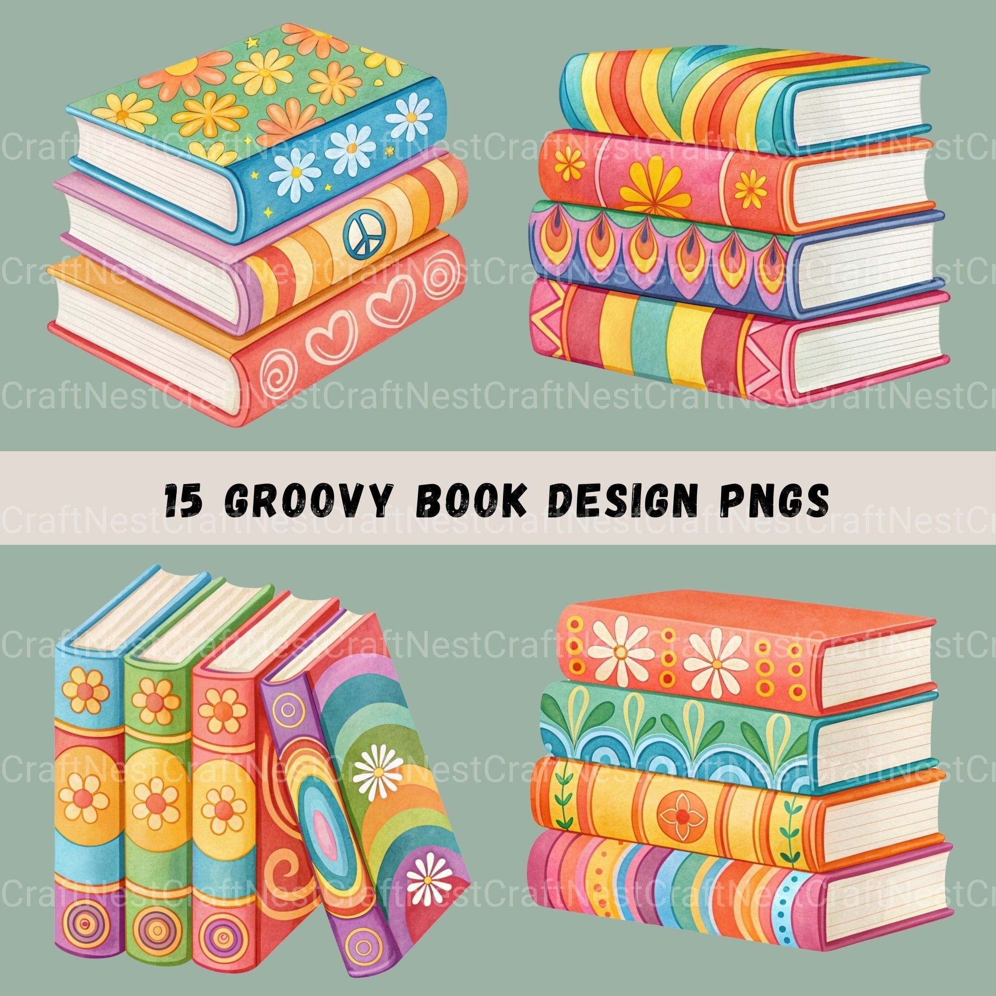 Groovy Books Clipart Bundle 2