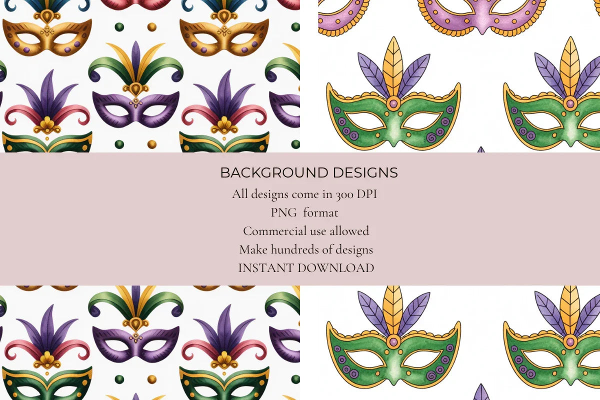 Mardi Gras Masks Seamless Papers - CraftNest - Digital Crafting and Art