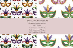 Mardi Gras Masks Seamless Papers - CraftNest - Digital Crafting and Art
