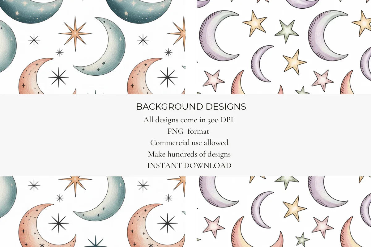 Cosmic Moons Seamless Papers - CraftNest - Digital Crafting and Art