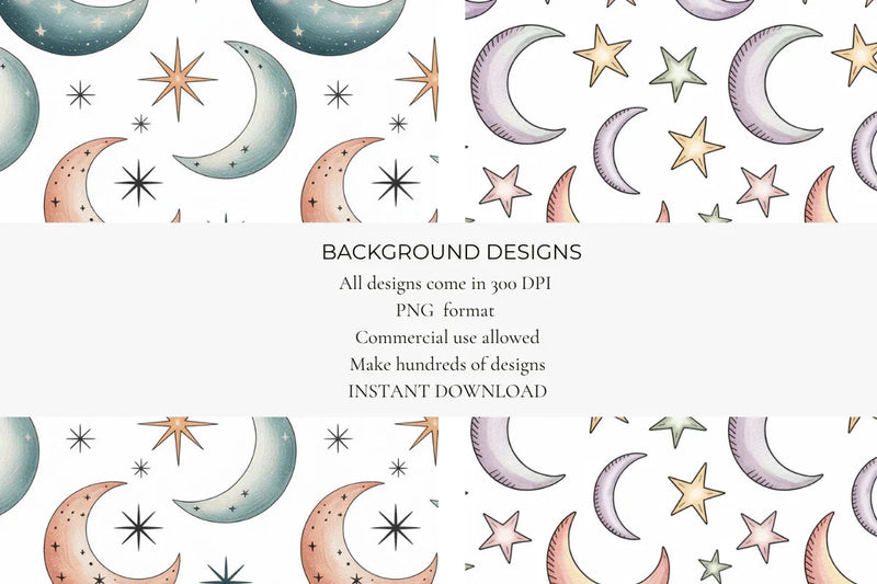 Cosmic Moons Seamless Papers - CraftNest - Digital Crafting and Art