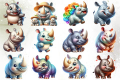 Cute Rhino Clipart Bundle - CraftNest - Digital Crafting and Art