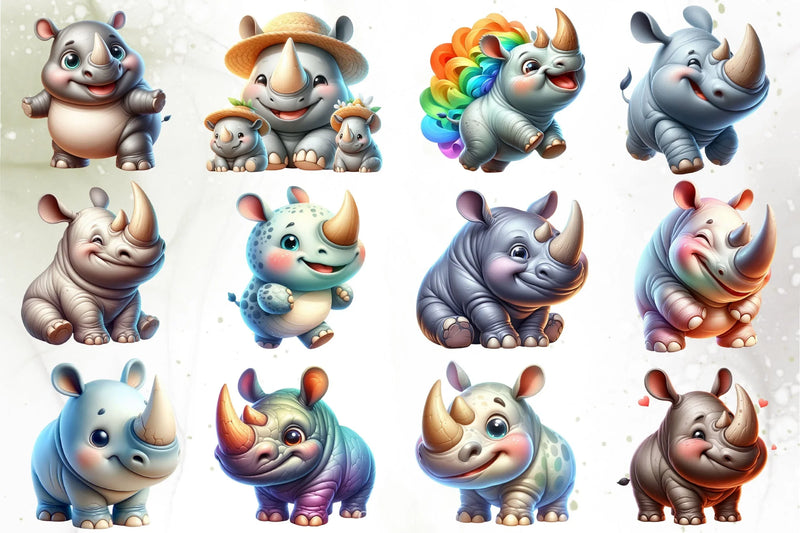Cute Rhino Clipart Bundle - CraftNest - Digital Crafting and Art