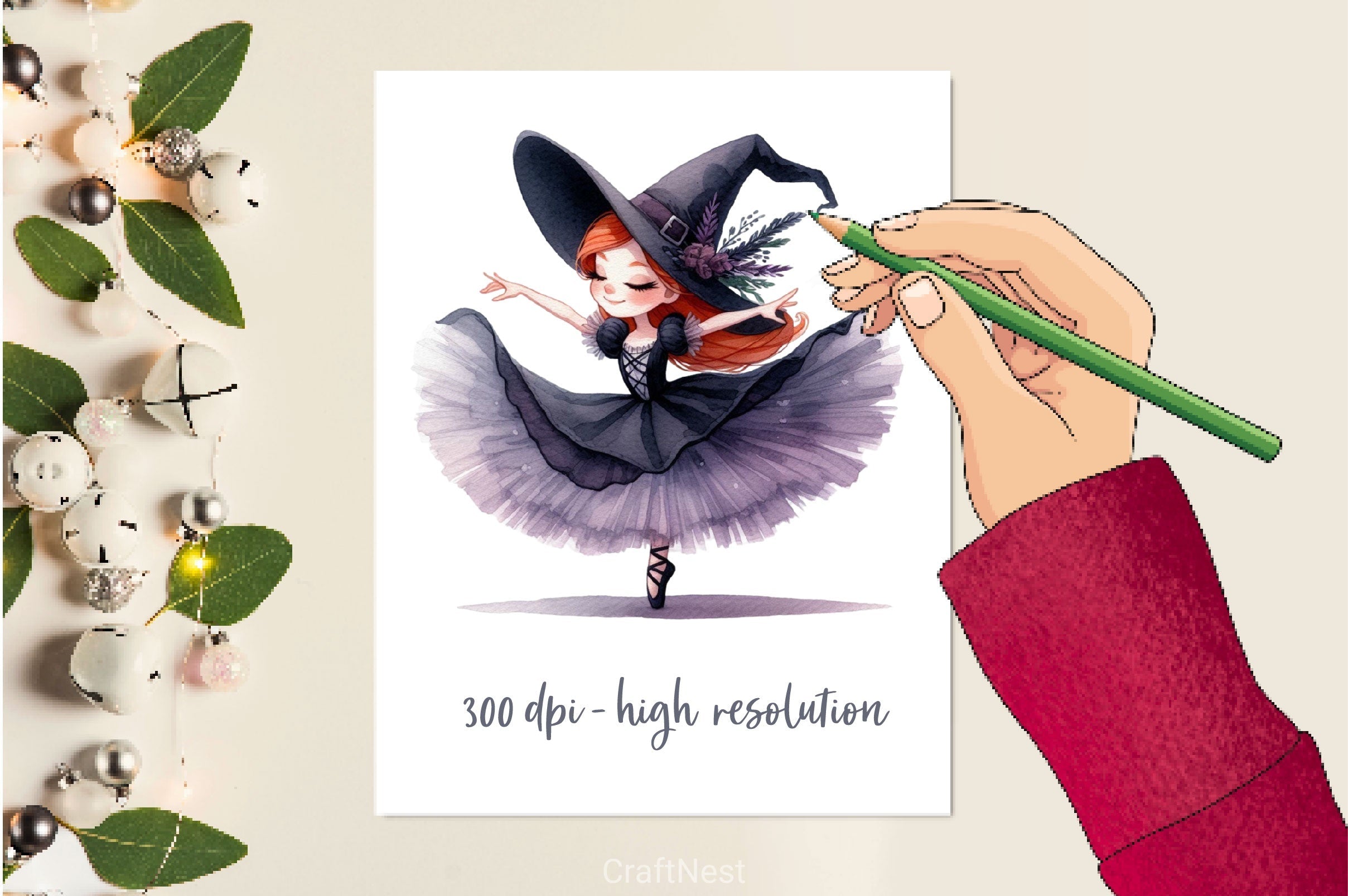 Halloween Ballet Witch Clipart Bundle