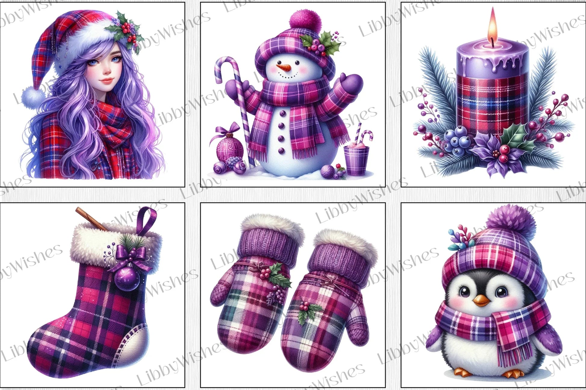 Purple Plaid Christmas Clipart Bundle - CraftNest - Digital Crafting and Art