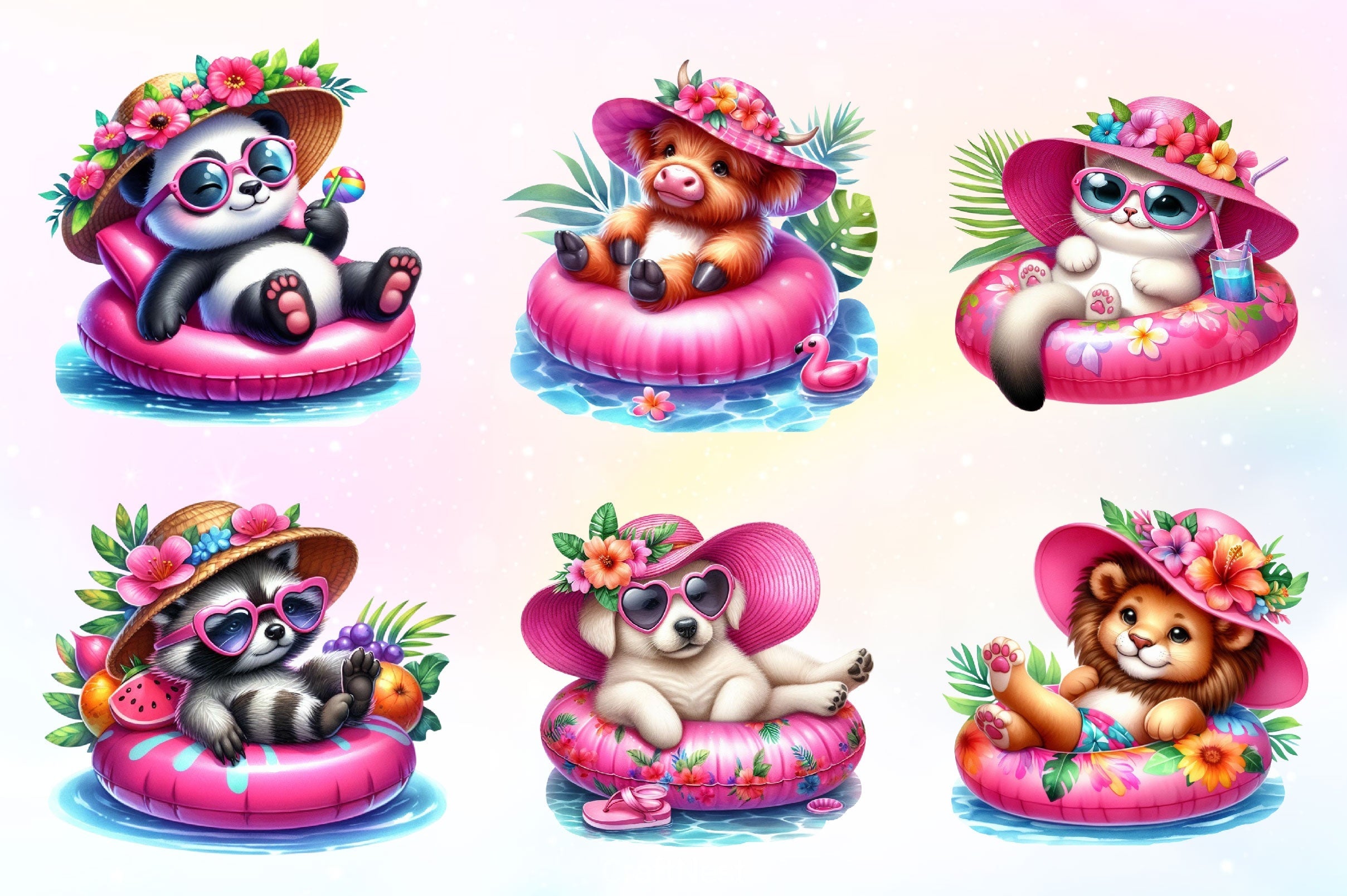 Summer Animals On Float Clipart Bundle 2