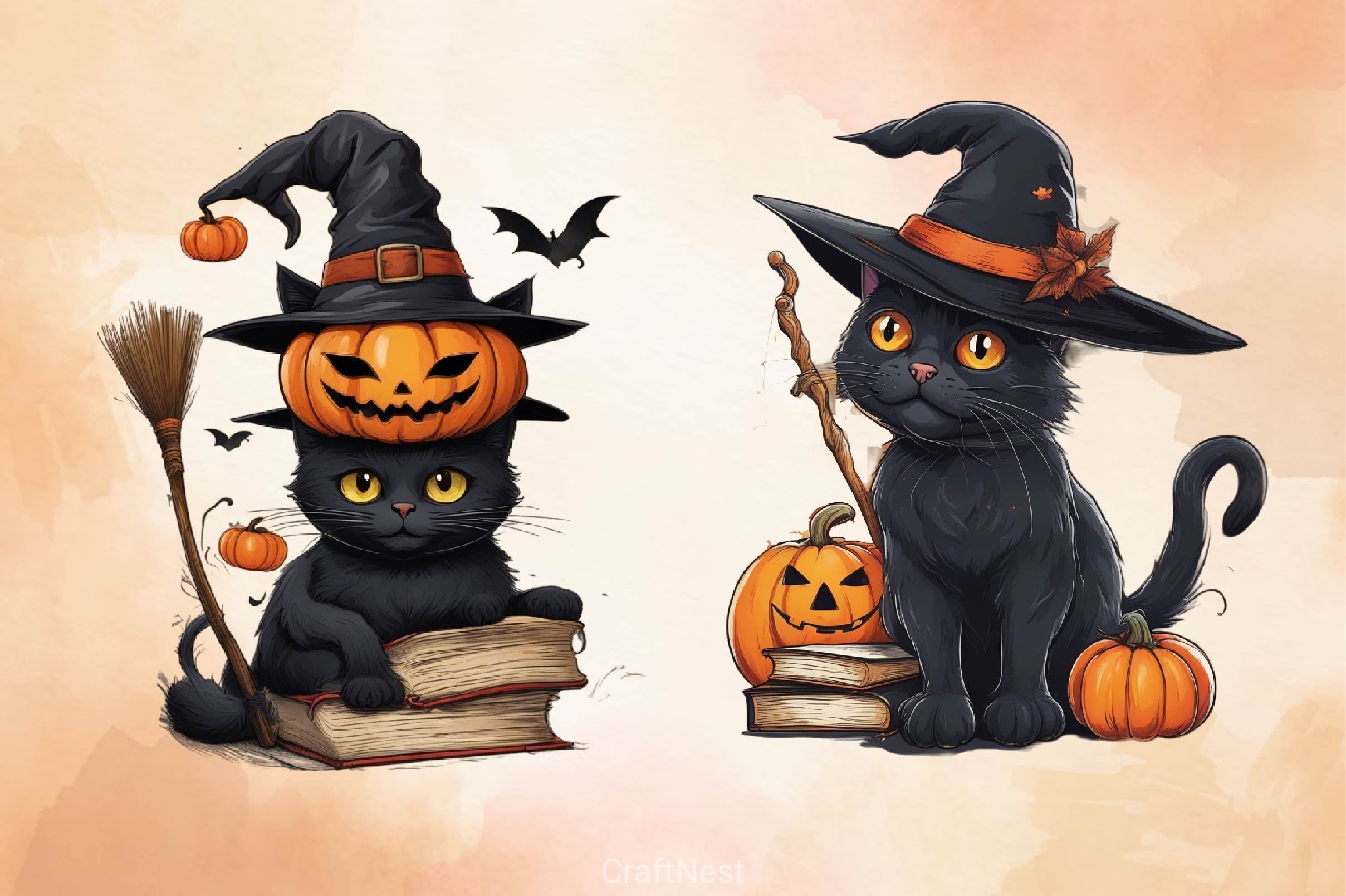 Halloween Black Cat Clipart Bundle 10
