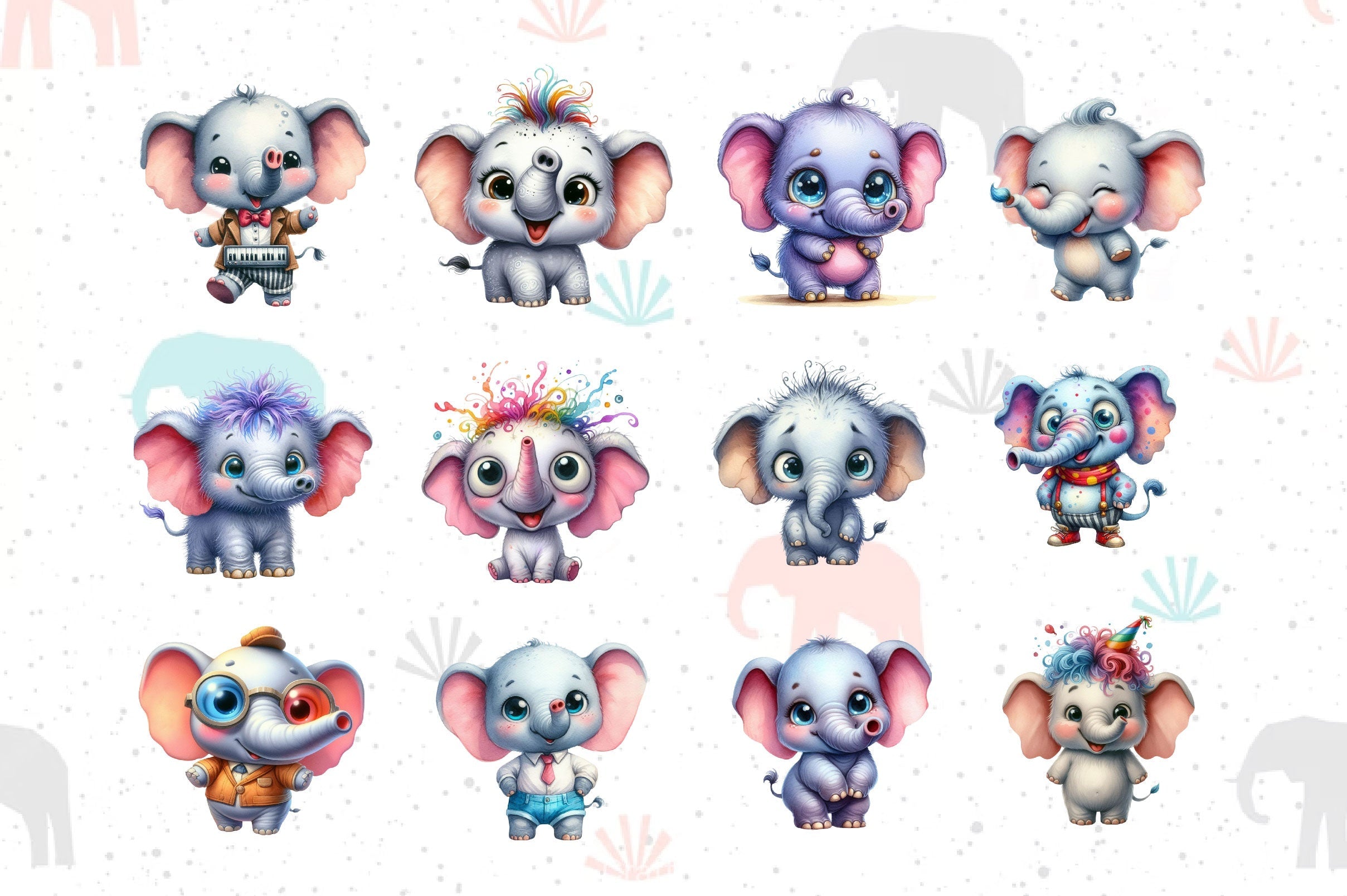 Cute Baby Elephants Elephant Clipart Bundle