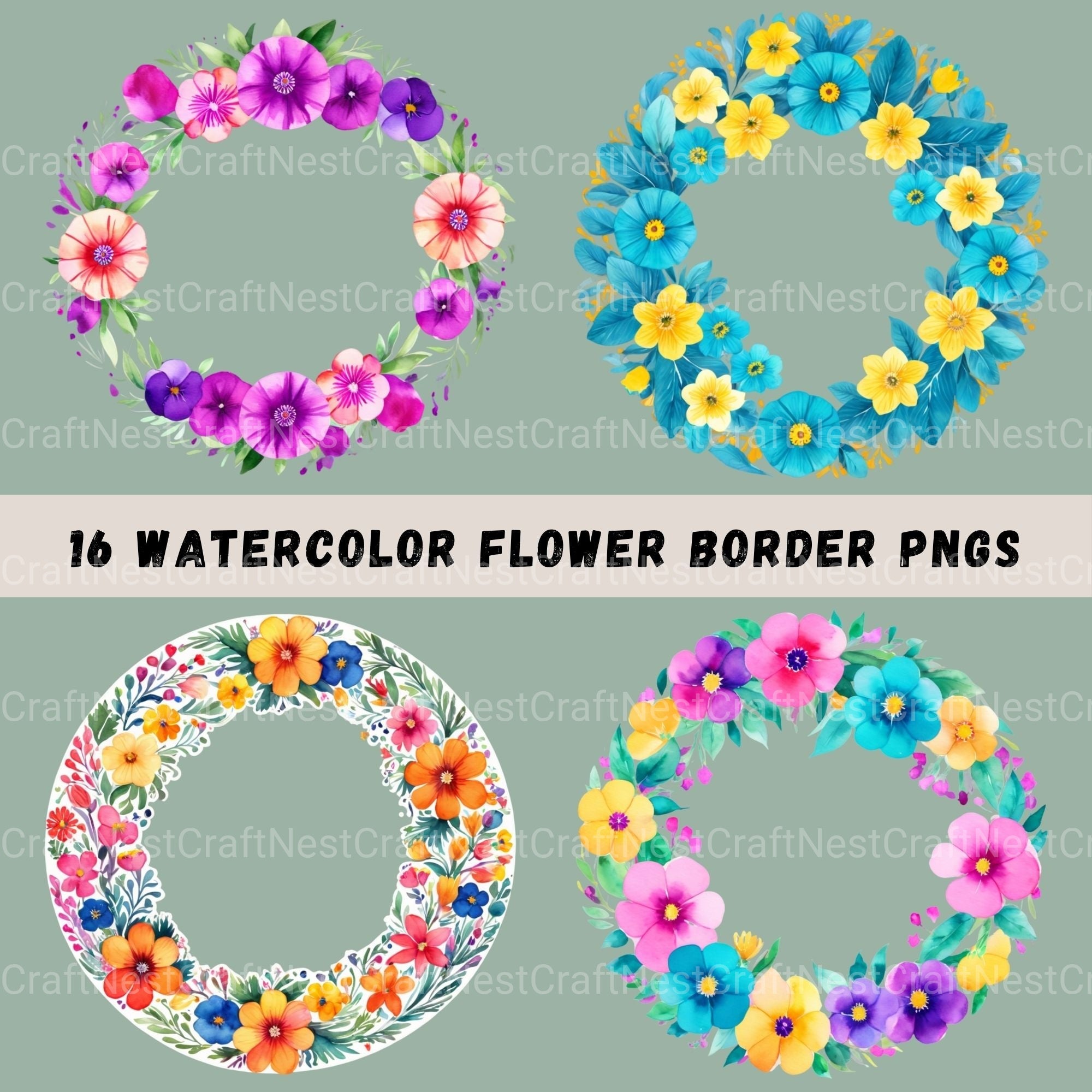 Floral Borders Circle 16 Clipart Bundle