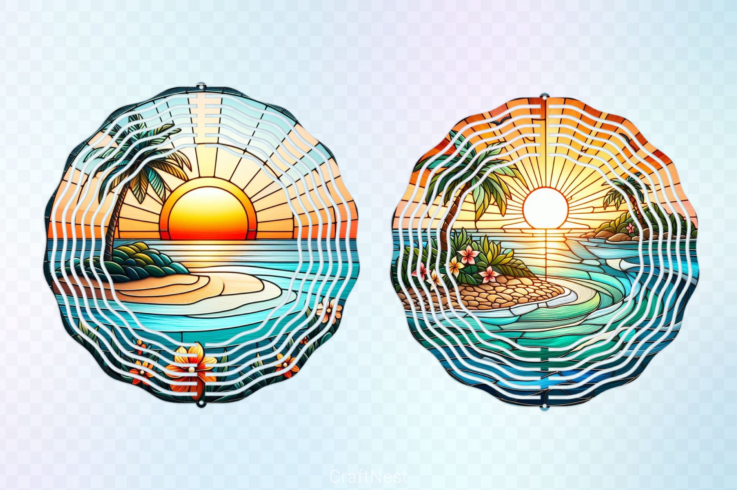 Stained Glass Beach Sunset Clipart Bundle