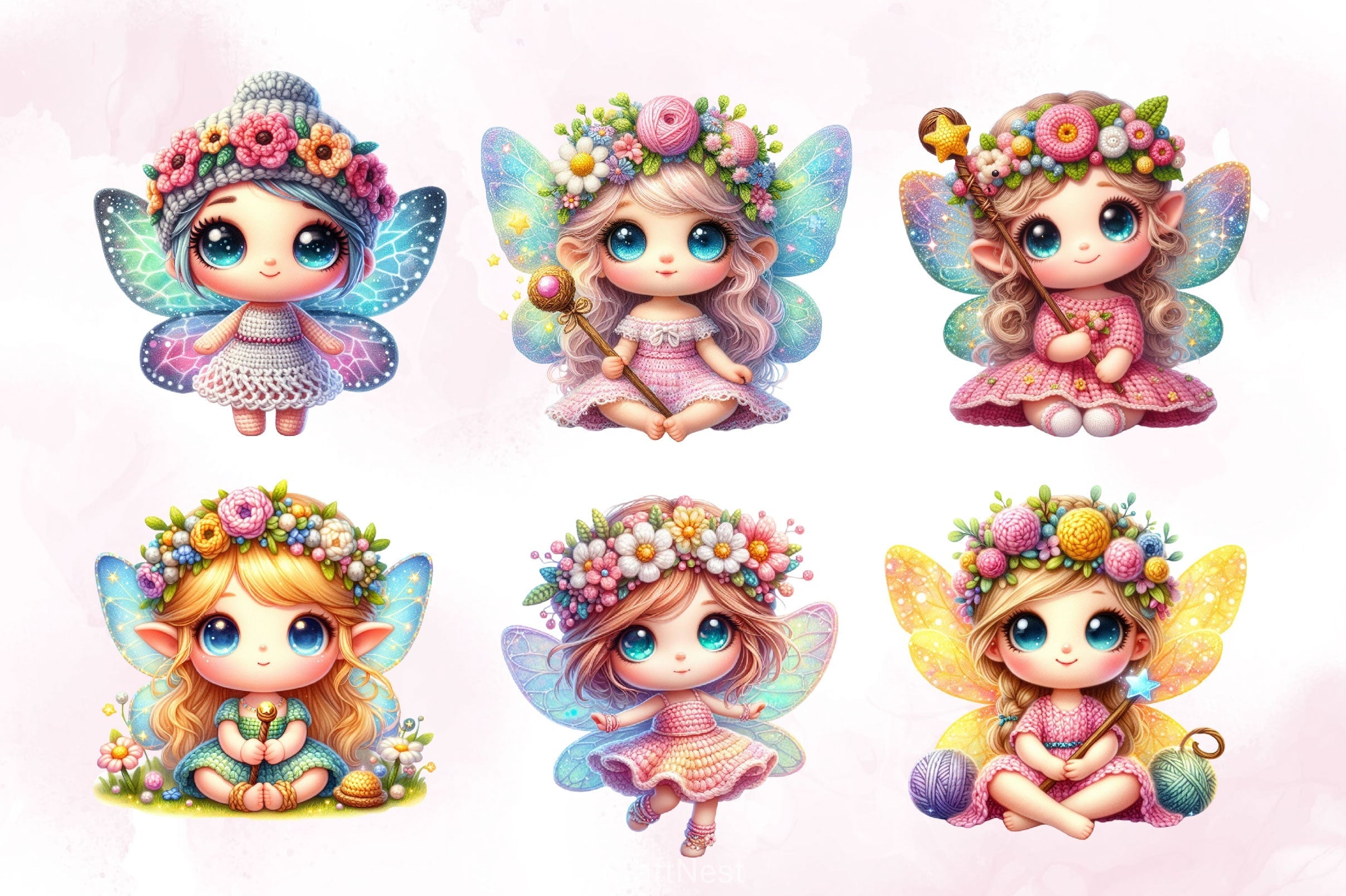 Crochet Fairy Girl Clipart Bundle