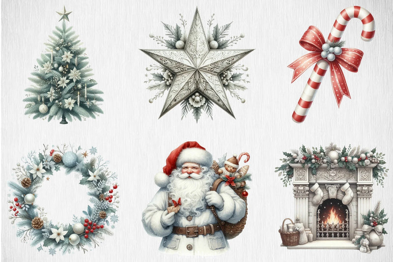 White Chic Christmas Clipart Bundle - CraftNest - Digital Crafting and Art
