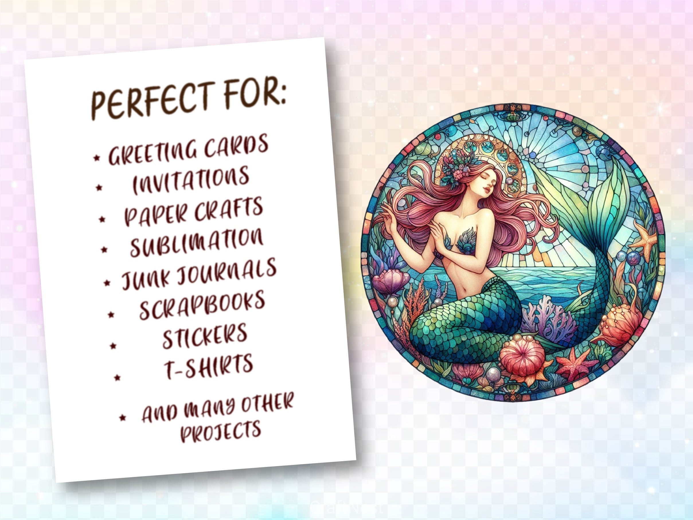 Stained Glass Mermaid Wind Spinner Clipart Bundle