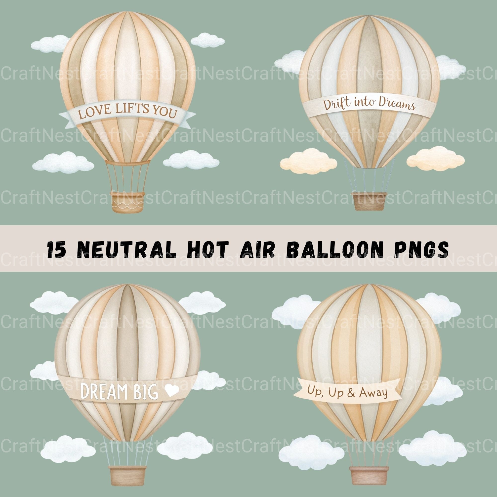 Hot Air Balloons Nursery Quotes Clipart Bundle