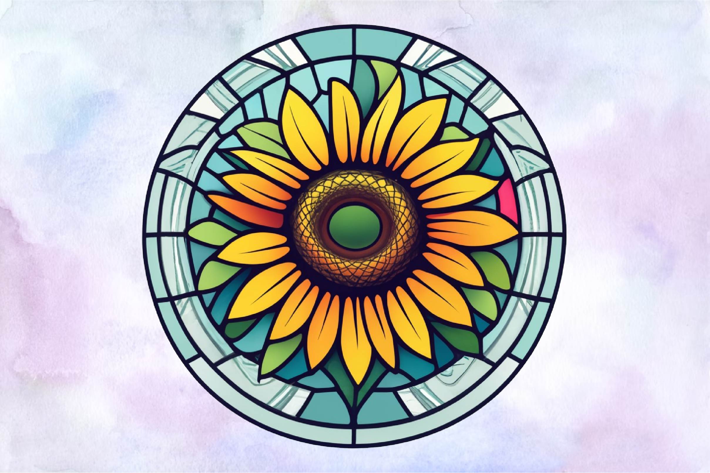 Sunflower Stained Glass Clipart Bundle 1