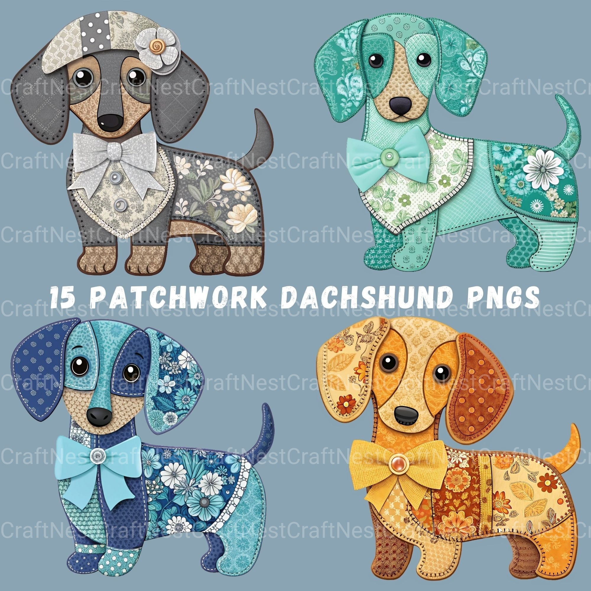 Patchwork Dachshunds Clipart Bundle