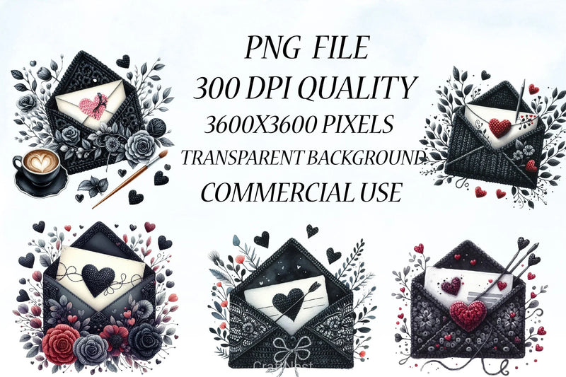 Black Valentine Crochet Envelopes Bundle - CraftNest - Digital Crafting and Art