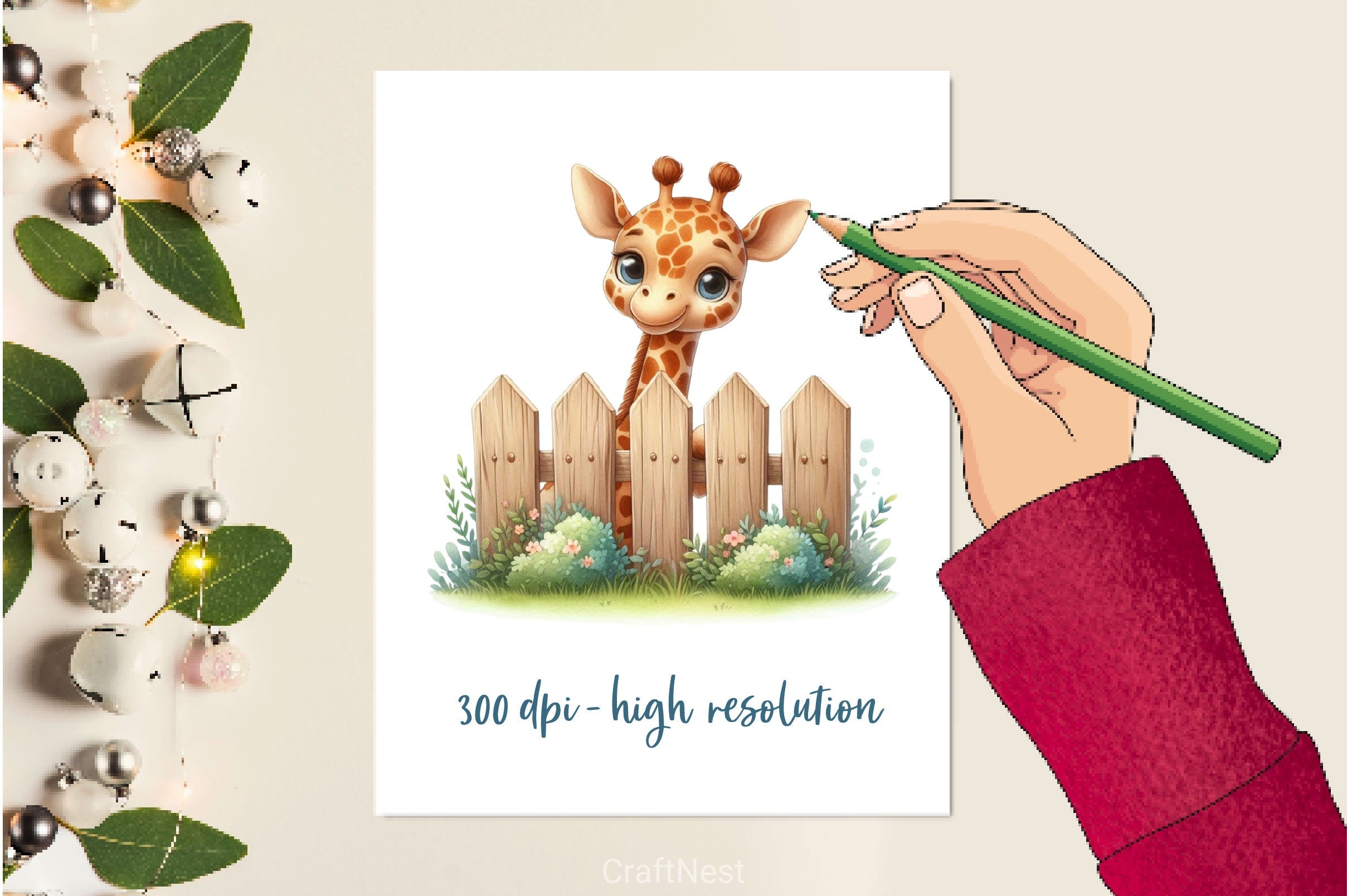 Giraffe Peeking Fence Clipart Bundle 4