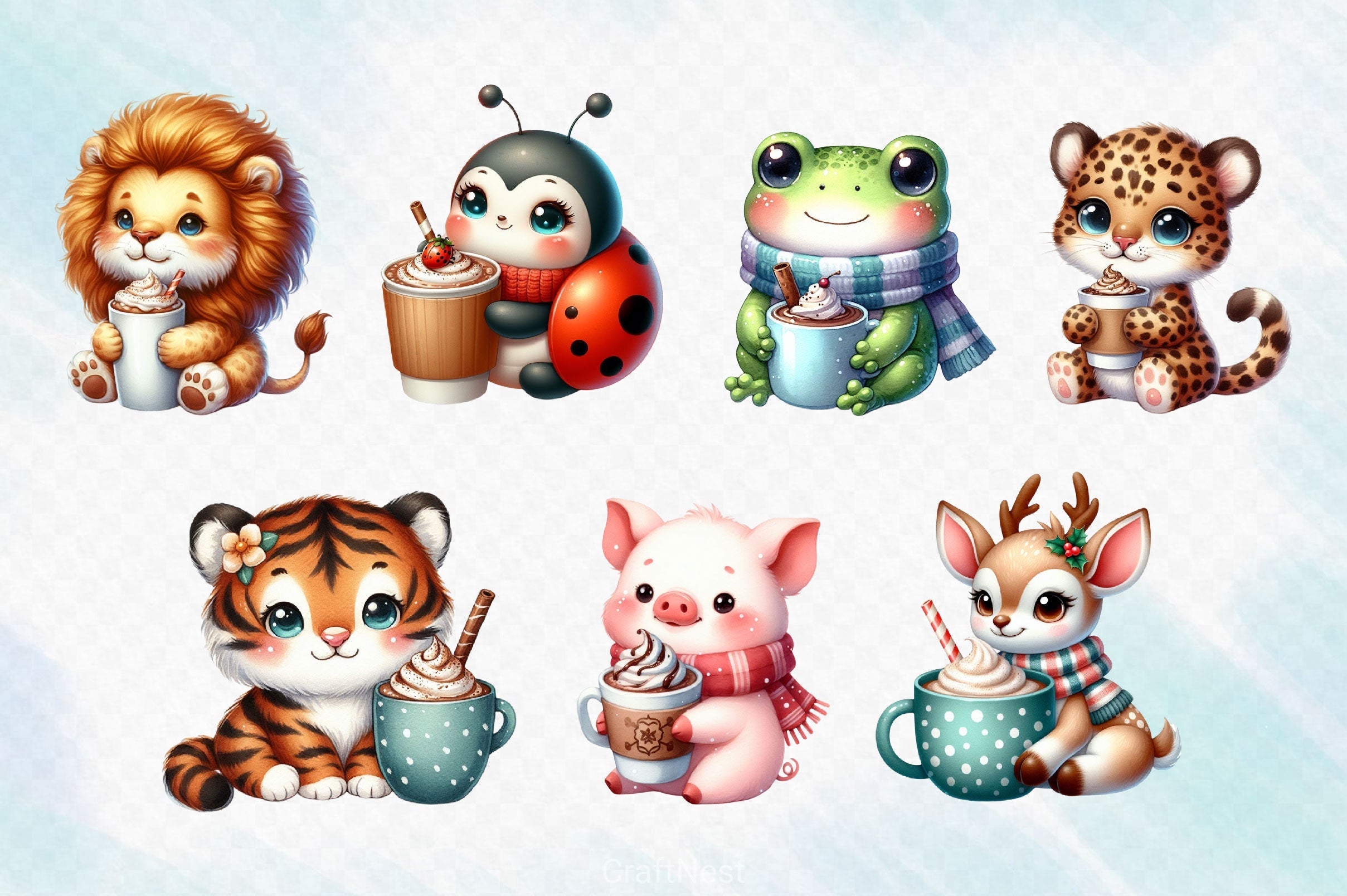 Animals With Coffee Clipart Bundle