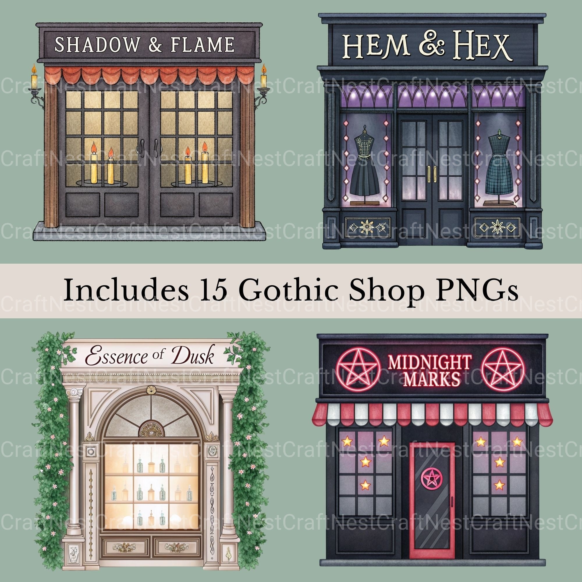 Village Shops Gothic Clipart Bundle