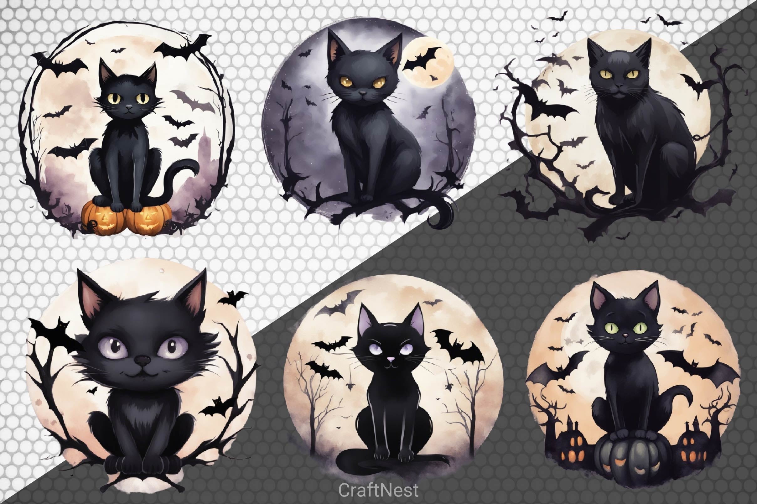 Night Black Cat Clipart Bundle 2
