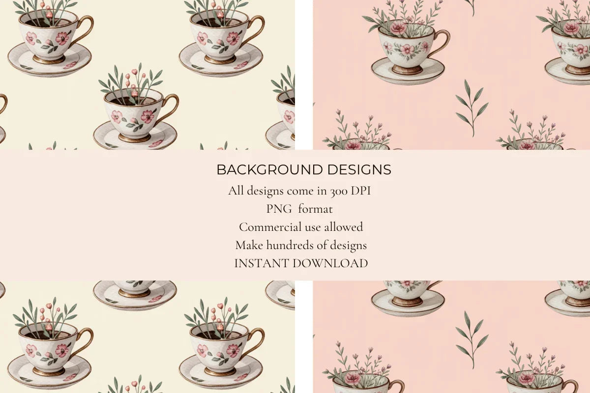Teacups Seamless Papers - CraftNest - Digital Crafting and Art
