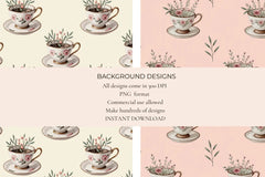 Teacups Seamless Papers - CraftNest - Digital Crafting and Art