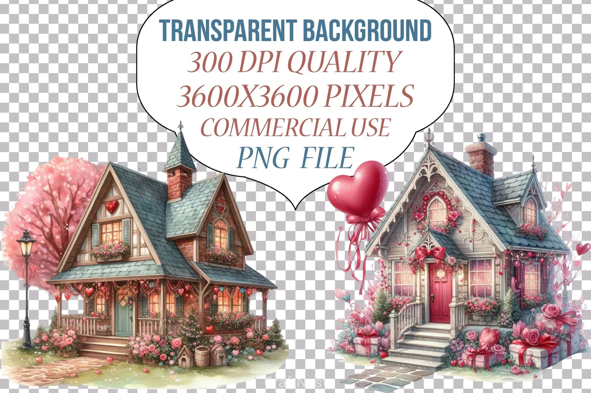Romantic Valentine's Cottage Clipart Bundle - CraftNest - Digital Crafting and Art